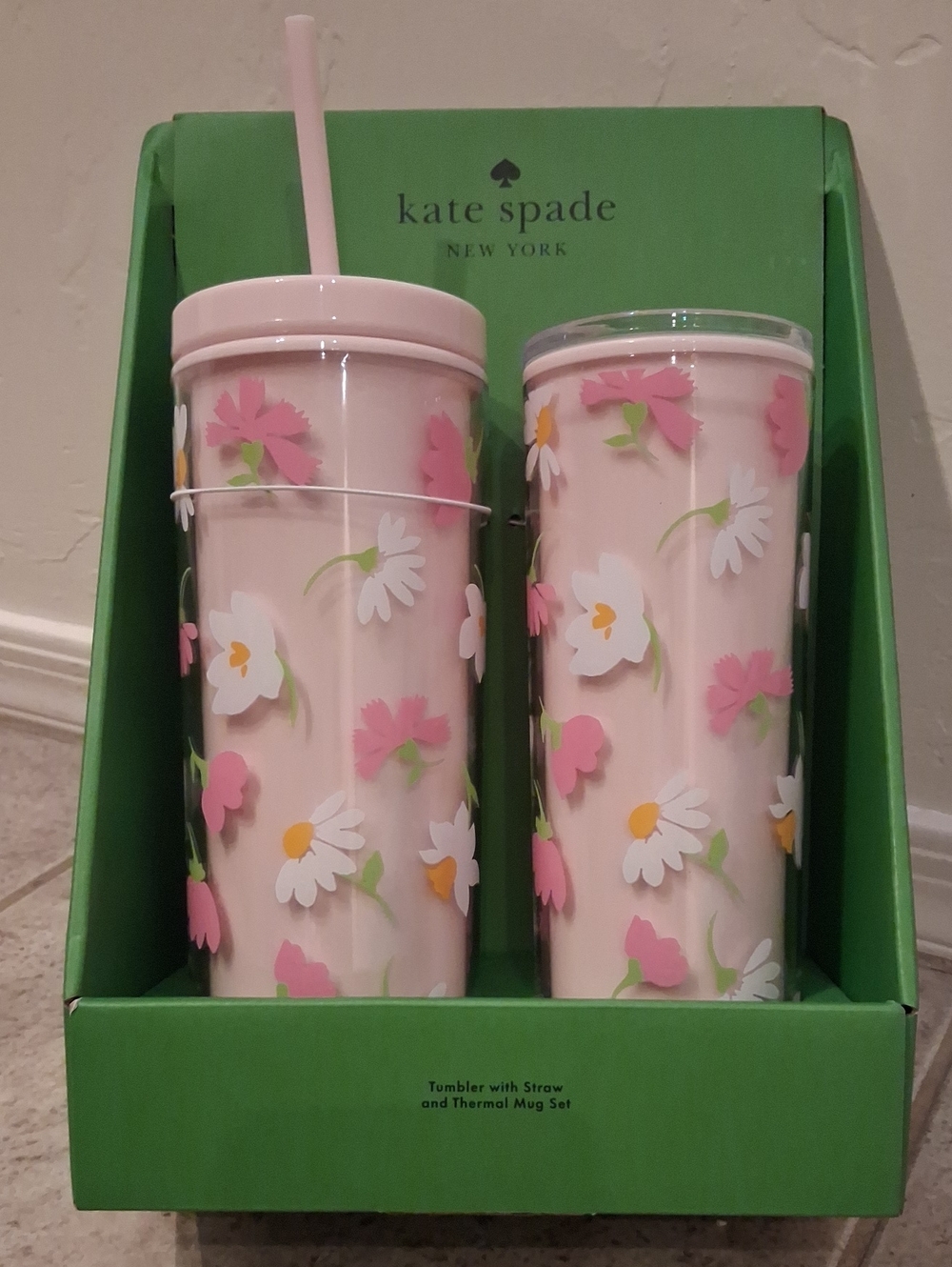 kate spade Pink Floral Tumbler and Thermal Mug Set